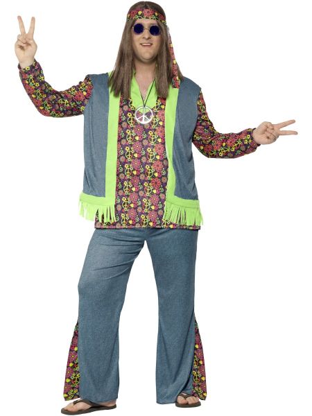 Mens Curves Hippie 1960s Hippy Fancy Dress Costume-26527