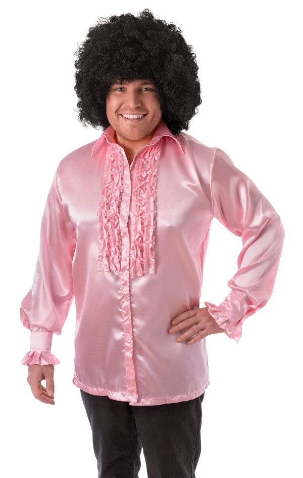 Pink Satin Ruffle Shirt | 1970s Fancy Dress | Hollywood UK