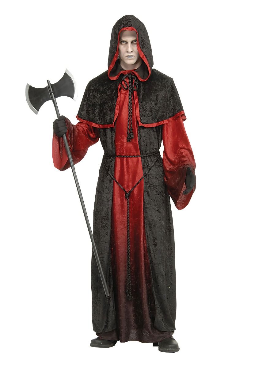 Demon Robe Costume Mens Red Black Fancy Dress Outfit-AC677