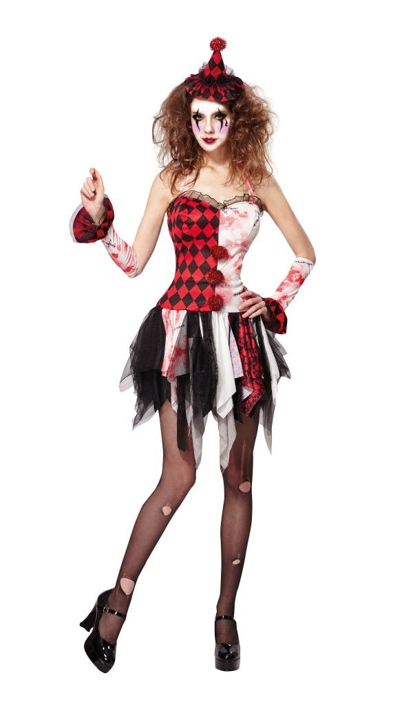 Jester Scary Lady Costume Halloween Fancy Dress Outfit-AF026