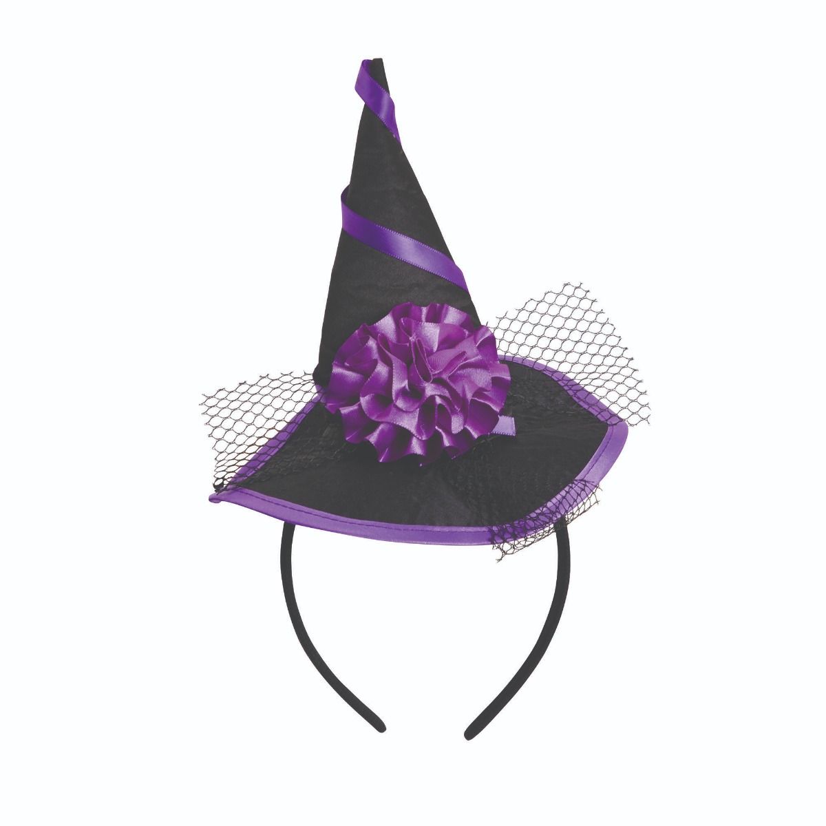 Witch Hat on Headband Purple Black Ladies Fancy Dress-BH692