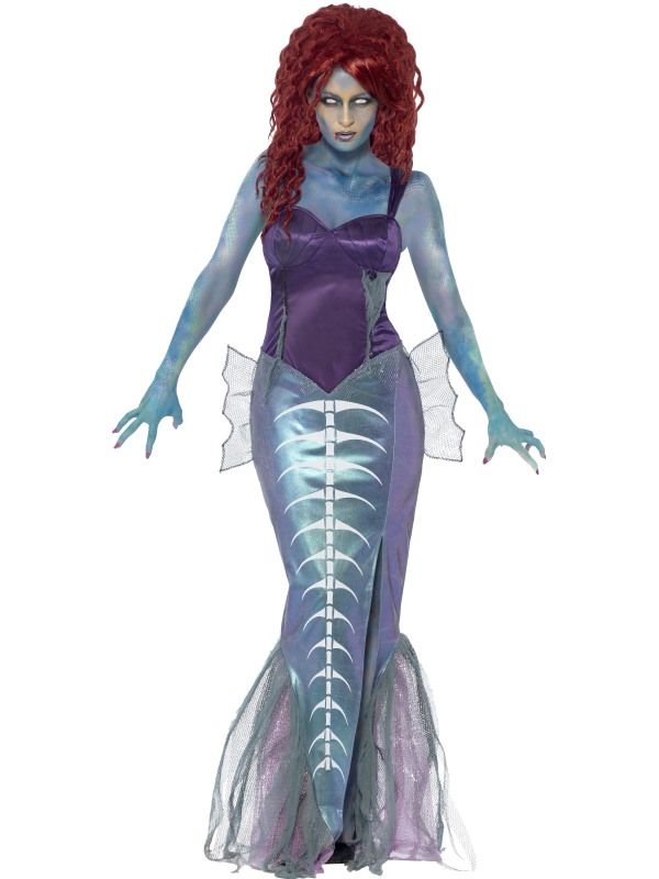 Ladies Zombie Mermaid Ariel Halloween Dress Up Costume-44359