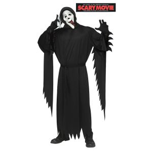 Adult Ghost Face Wassup Scary Movie Halloween Costume with Hooded Robe and Mask