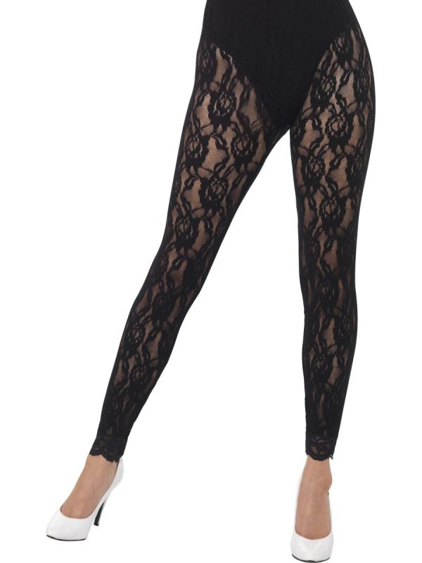 80s Black Eighties Lace Leggings Fancy Dress Accessory-44512