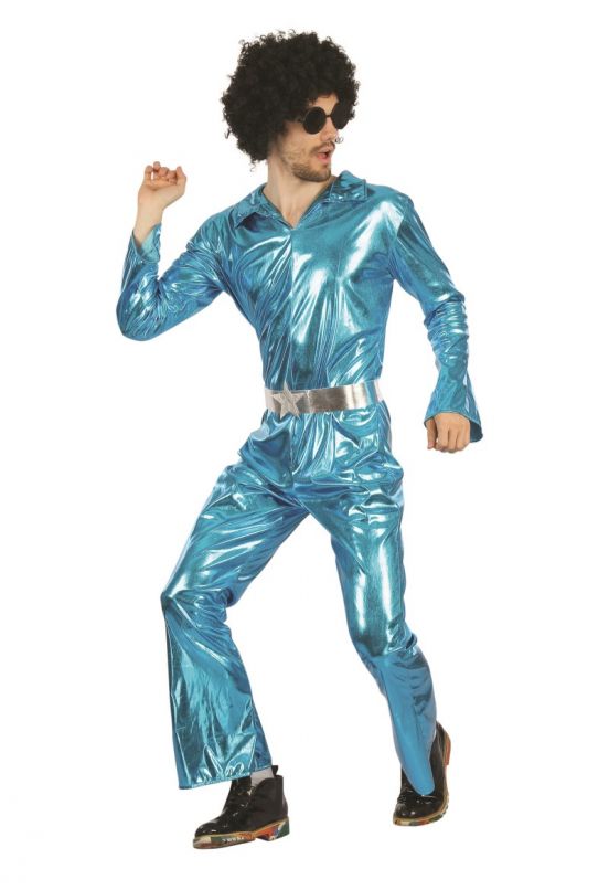 Disco Jumpsuit Mens Blue Costume Fancy Dress Outfit-AF092
