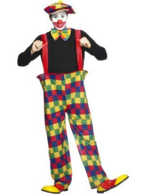 Checkered Rainbow Clown Hooped Fancy Dress Costume-96312